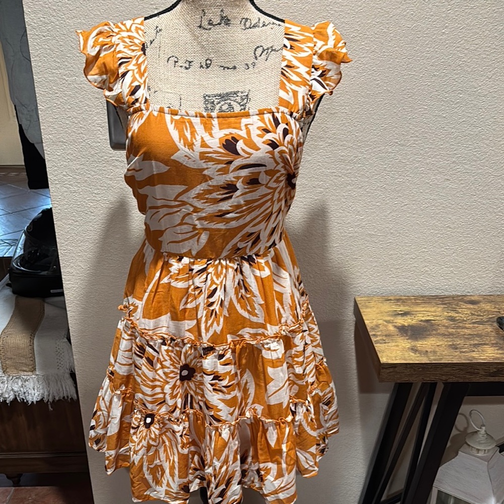 Floral Orange Boho Dress